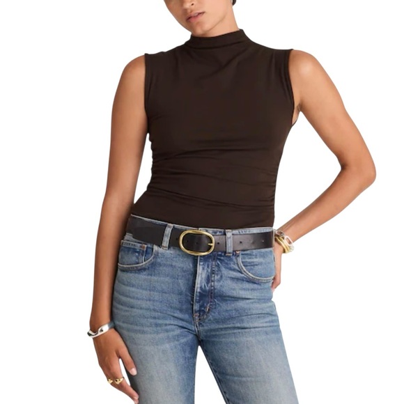 Madewell Tops - Madewell Women’s Slinky Mockneck Draped Ruched Tank Top NWT XL Molasses